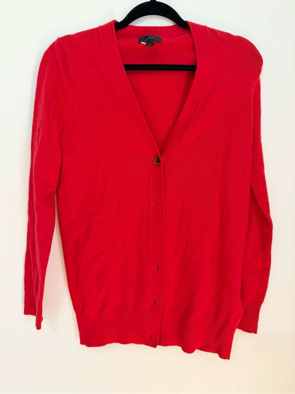 J crew XS cardigan red wool cashmere sweater knit
